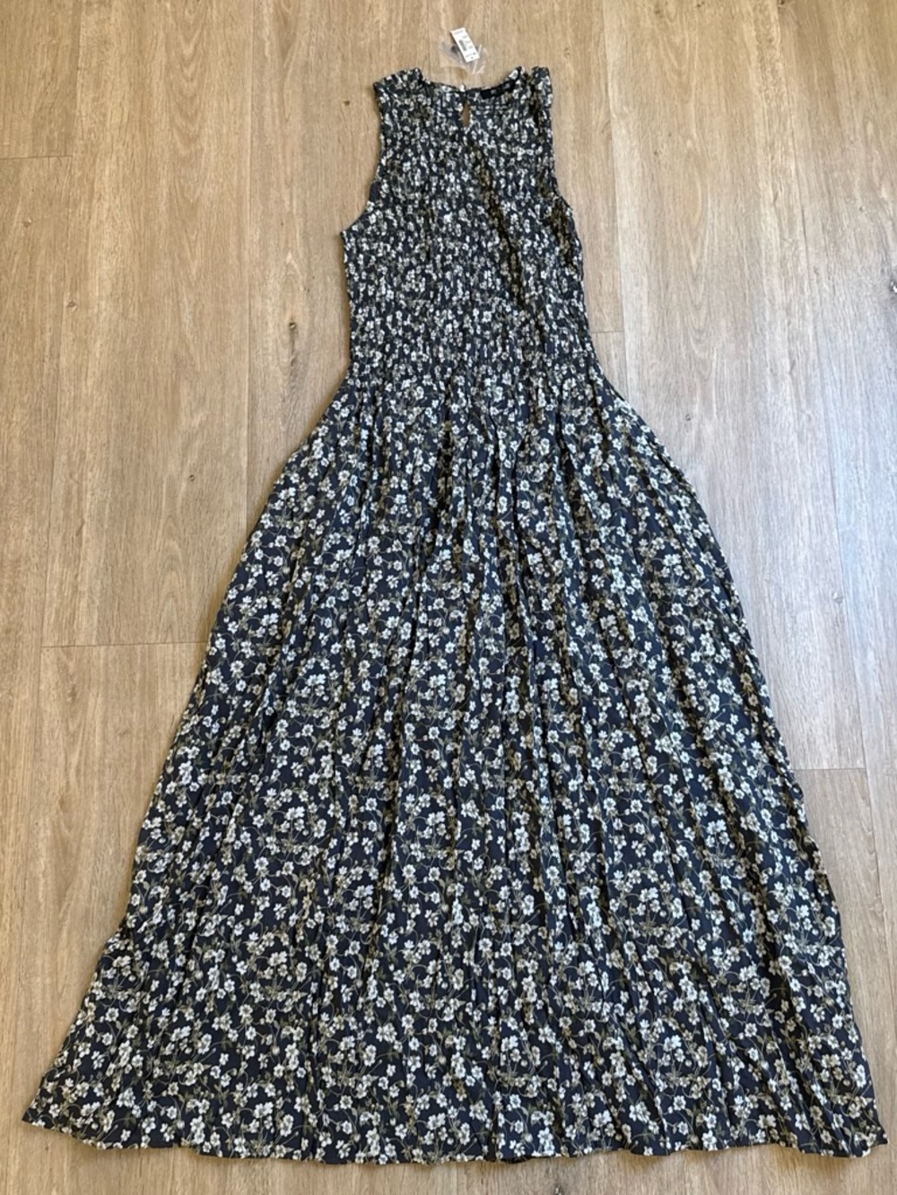 NWT Madewell Gray & White Smocked Sleeveless Maxi Dress XXS